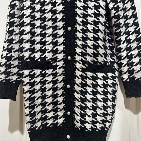 Lulus Truly Iconic Black and White Houndstooth Cardigan Sweater Dress - Picture 5 of 7